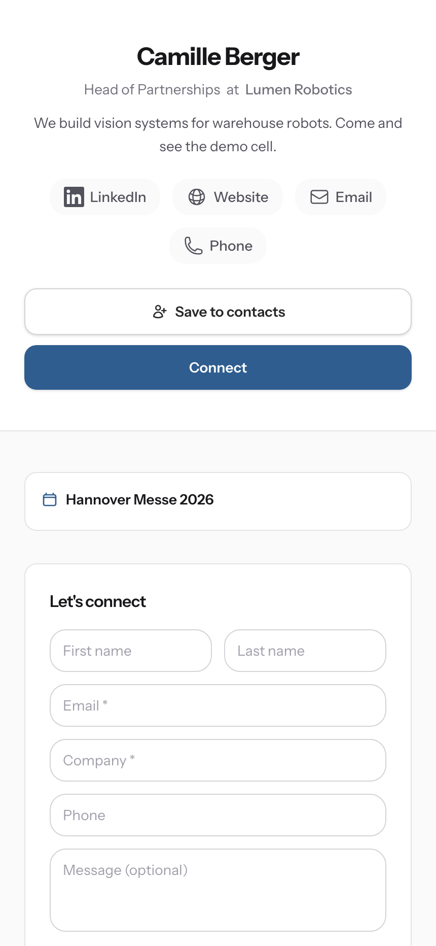 La page qui s’ouvre sur le téléphone du visiteur